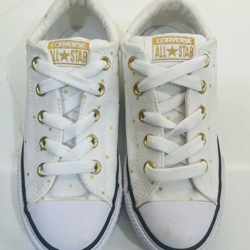 Converse White and Gold Star Sneakers with Classic Low-Top Design